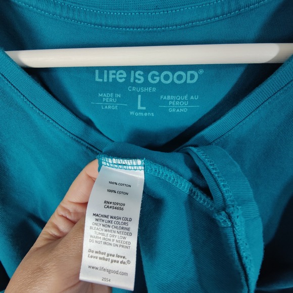 Life is Good Crusher Snowflake Heart‎ VNeck Short Sleeve Top Turquoise Womens L - Picture 7 of 7